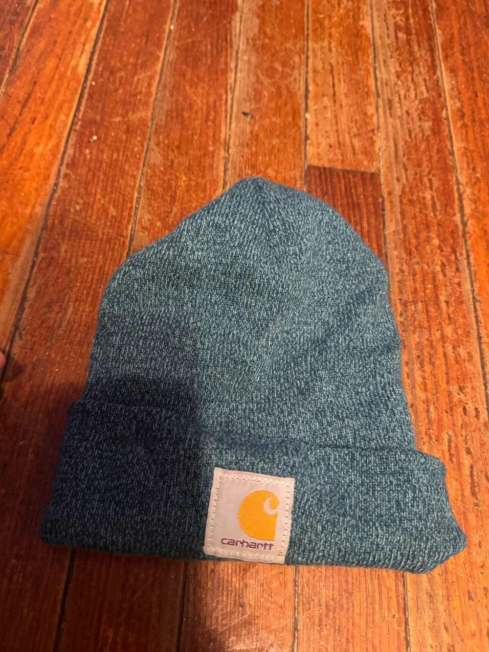Carhartt Teal Knit Beanie with Yellow Logo Patch
